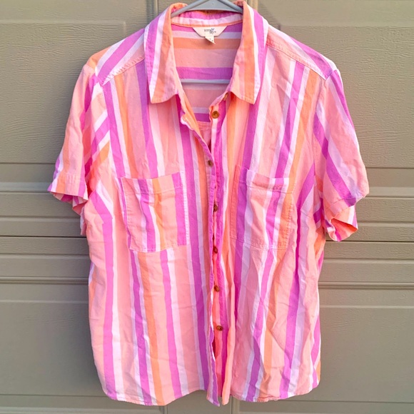 terra & sky 🌷 1X size women short sleeve blouse - Picture 1 of 6